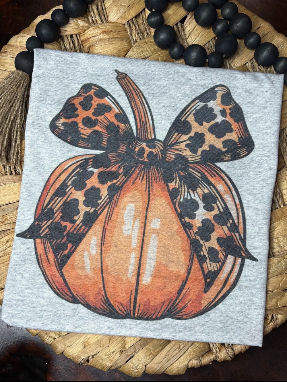 Halloween fall leopard bow chic western  rhinestone glamour graphic tee top